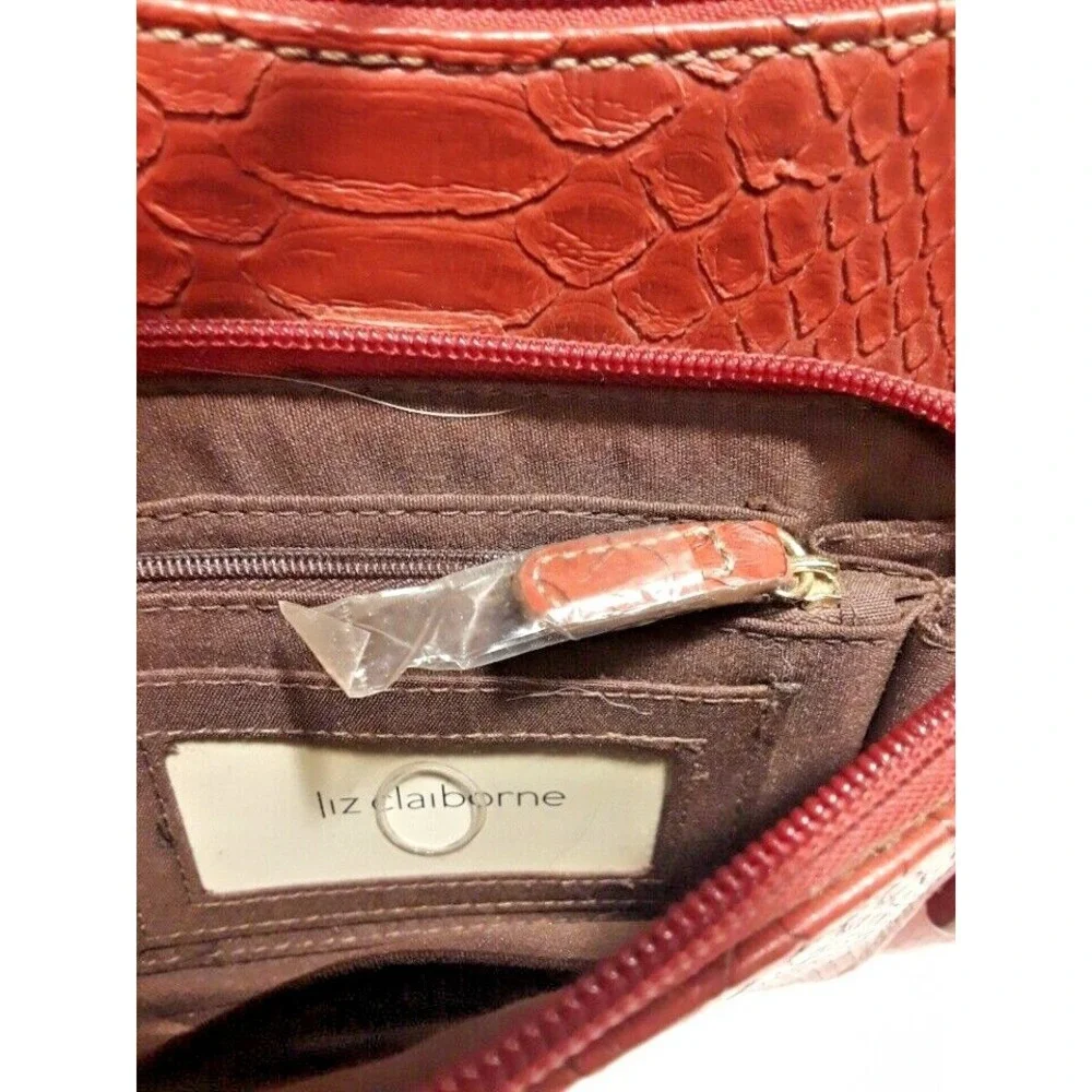 Pristine condition Liz Claiborne Faux Snakeskin Red Crossbody -multi compartment